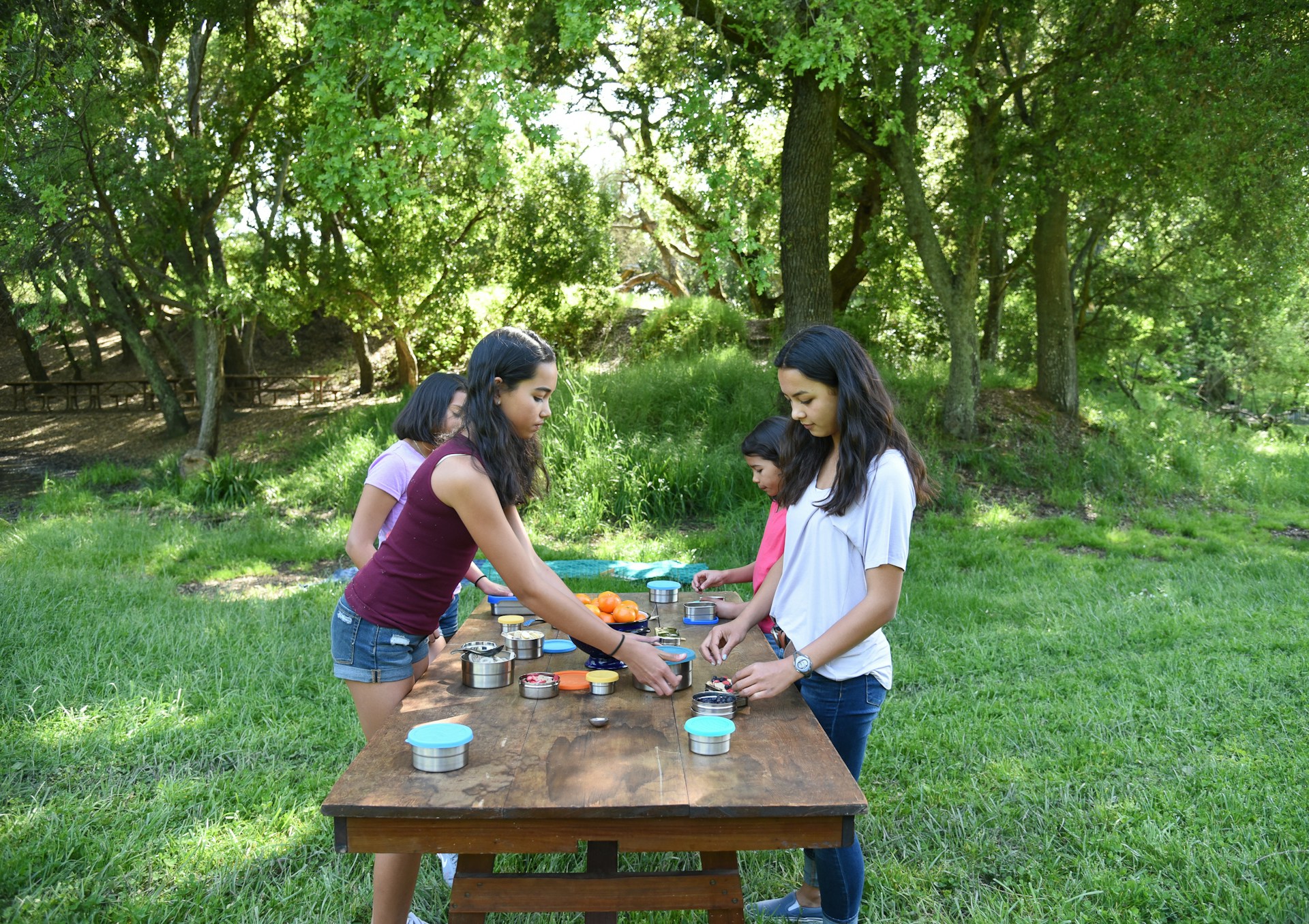 children in park eating