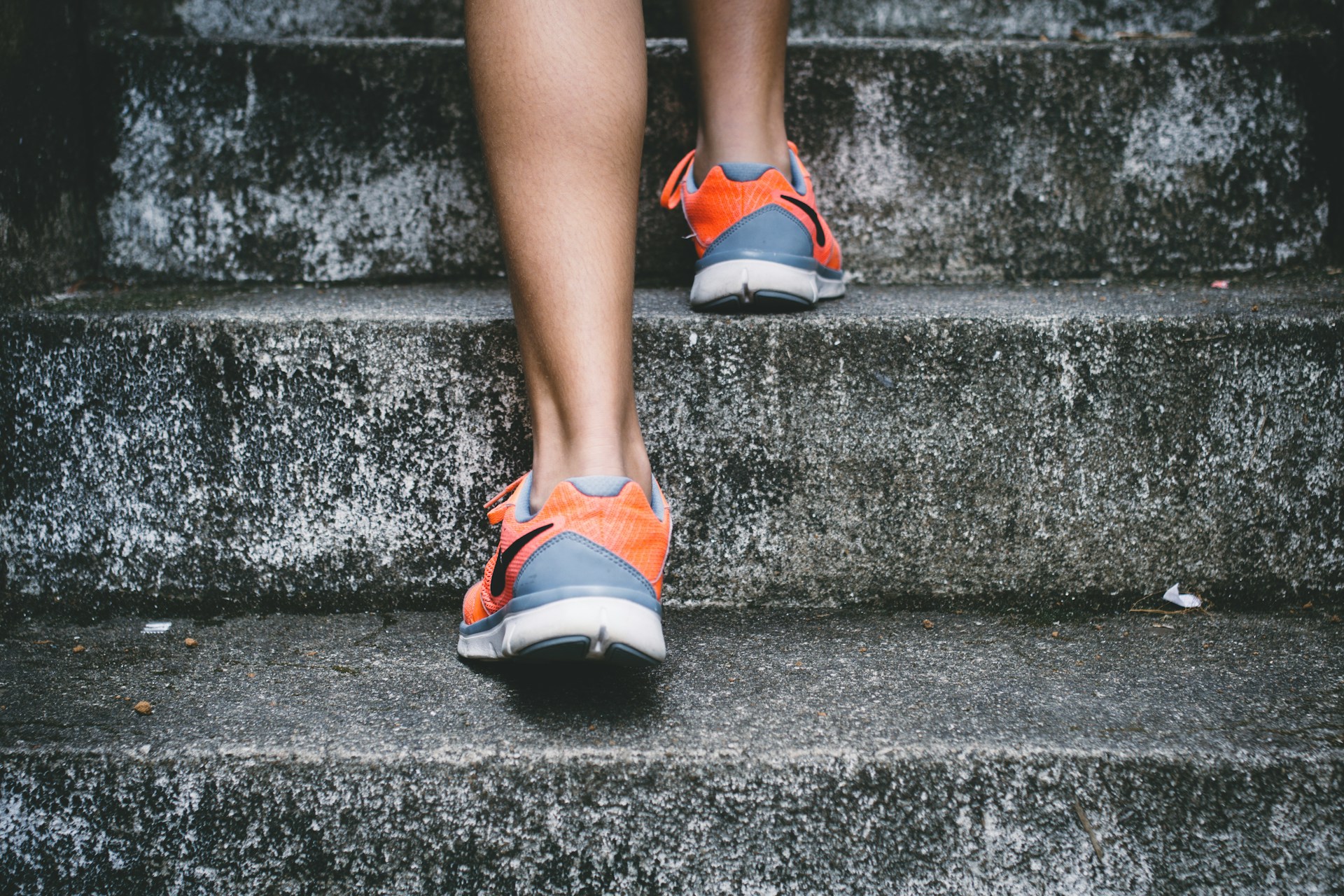 person walking on stairs